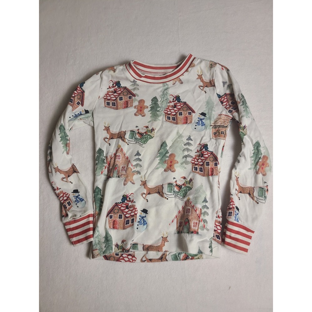 Pottery Barn Kids Pajama Top Kids Size 6 White Christmas Santa Organic Cotton